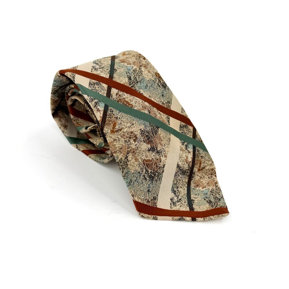 Vintage 70s Don Loper Beverly Hills Beige Green Abstract Super Wide Necktie